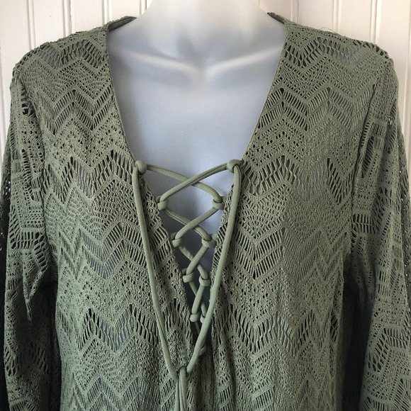 VINCE CAMUTO Retail $162 Crochet Caftan Swim Cover Up Safari Green XSmall - Picture 2 of 9